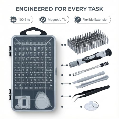 115-in-1 Precision Screwdriver Set, Durable Electronics Repair Tool Kit for Phone, Mac, Computer, Watch, Console, Doorbell, Electronic, Laptop,Eyeglass, Electronic,Tools Gift Tech Gadgets for Men