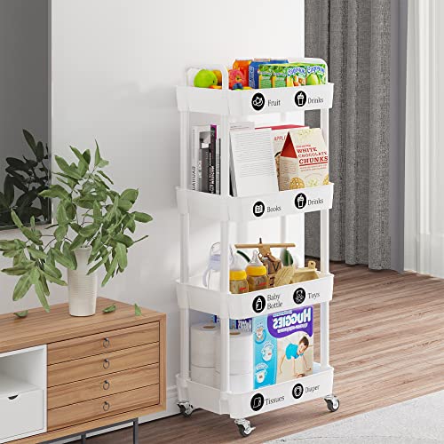 4 Tier Rolling Cart with Wheels, Utility Storage Carts,White - color: White, size: 4-Tier