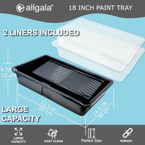 Allgala 18 Inch Paint Roller Kit Pro Grade 11 PC Set Paint Tray and Liners, Rollers and Frame, 4 FT Extension Pole - color: 11-PC Complete Kit