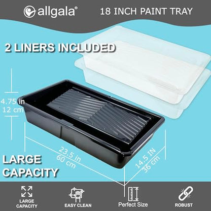 Allgala 18 Inch Paint Roller Kit Pro Grade 11 PC Set Paint Tray and Liners, Rollers and Frame, 4 FT Extension Pole - color: 11-PC Complete Kit