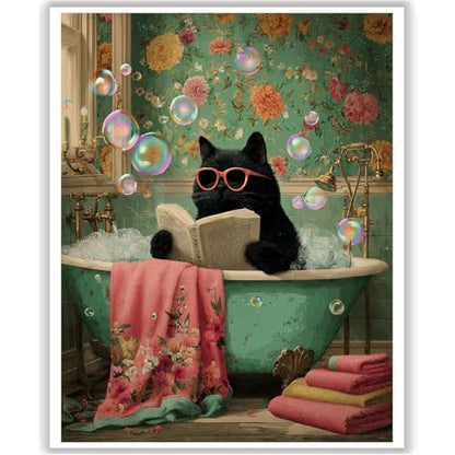 HITO Cat Paint by Numbers Kit for Adults 16x20 Inch Frameless - color: Bathroom Cat