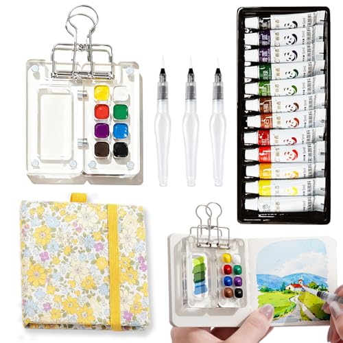 Mini Watercolor Set, Travel Palette for Sketching, Acrylic Palette - color: YELLOW