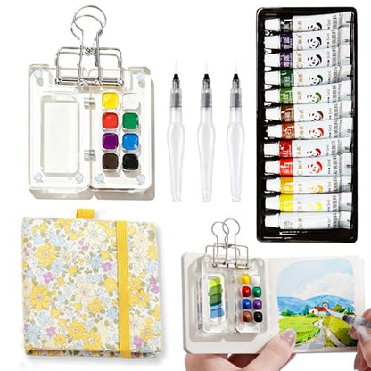 Mini Watercolor Set, Travel Palette for Sketching, Acrylic Palette - color: YELLOW