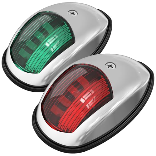 Obcursco LED Boat Navigation Lights, Red and Green Vertical Mount Bow Light - color: Electroplate Silver