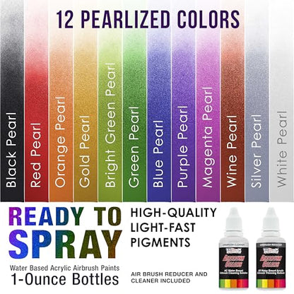 U.S. Art Supply Airbrush Paint Set - 12 Color Pearlized Pearl, 1-oz Bottles - color: 12-Color Pearl Set