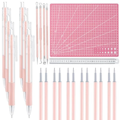 24 Pcs Craft Knife Pen Set, 6 Craft Knives with 12 Refills, Pink - color: Pink