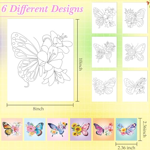Dinifee 6 Pack Pre Drawn Canvas 8x10 Paint Kit for Adults, Butterfly - style: Butterfly