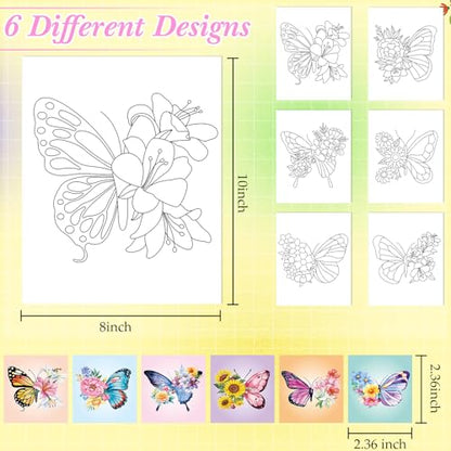 Dinifee 6 Pack Pre Drawn Canvas 8x10 Paint Kit for Adults, Butterfly - style: Butterfly