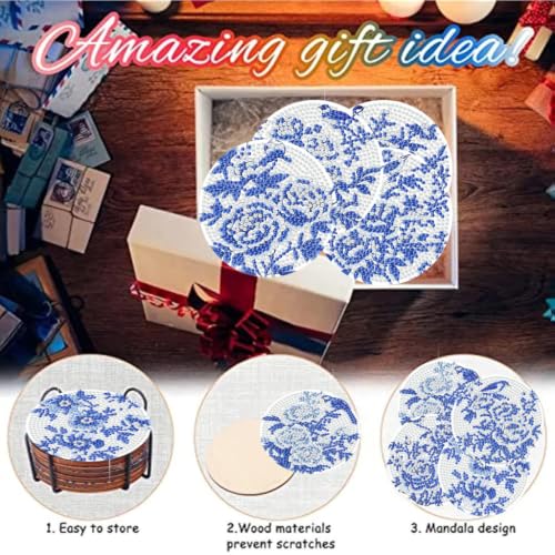 8 Pack Diamond Art Coasters, Blue Flowers Diamond Painting Coasters - color: Blue Flowers Coasters