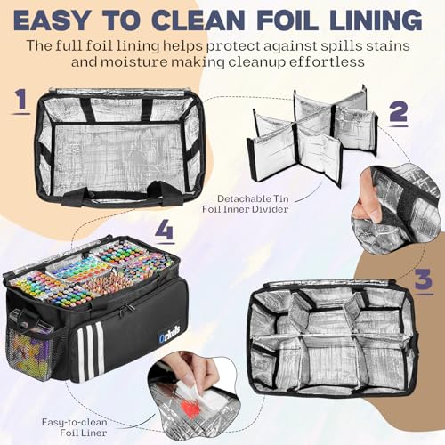 Craft Paint Organizer, Acrylic Paint Storage Bag with Brush & Bottle Slots - color: Black