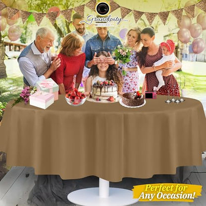 Grandipity Plastic Table Cloth Disposable 12 Pack 84" Round Gold - color: Gold, size: 84in. Round