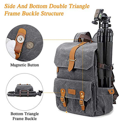 UBAYMAX Canvas Camera Backpack for Canon Nikon Sony DSLR SLR Waterproof - color: Dark Grey