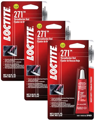 LOCTITE 271 Threadlocker for Automotive: High-Strength, High-Temp, Anaerobic, Heavy-Duty Applications, Works on All Metals | Red, 6 ml Tube (PN: 37421-487232) (Pack of 3) - size: 0.2 Ounces (Pack of 3), style: 6-ml