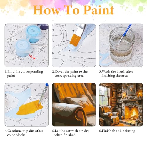 Paint by Numbers Kit for Adults, Cozy Fireplace & Rustic Cabin, 16x20 Inch - color: HMOP251002
