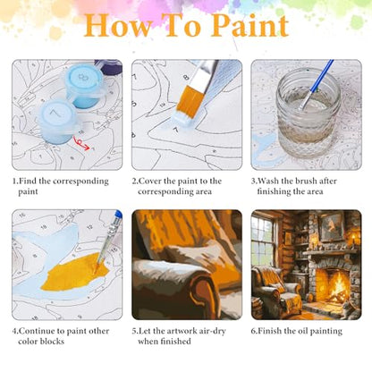 Paint by Numbers Kit for Adults, Cozy Fireplace & Rustic Cabin, 16x20 Inch - color: HMOP251002