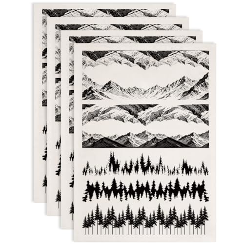 EVERJOYCRAFT 4pcs Underglaze Transfers for Pottery Mountains Ceramic Decals - color: Mountains Pine Forests