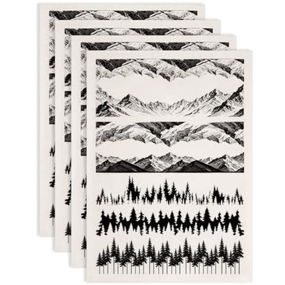 EVERJOYCRAFT 4pcs Underglaze Transfers for Pottery Mountains Ceramic Decals - color: Mountains Pine Forests