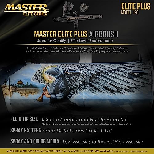 Master Elite Plus Airbrush Set Model 120 Dual Action Airbrush Kit with Case - size: .3mm