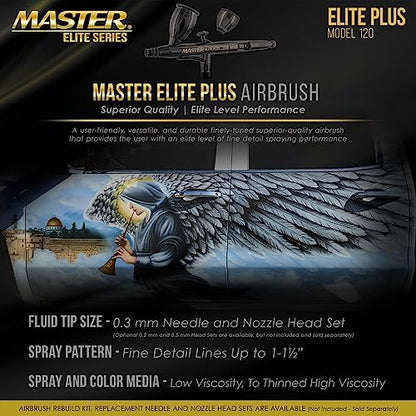 Master Elite Plus Airbrush Set Model 120 Dual Action Airbrush Kit with Case - size: .3mm