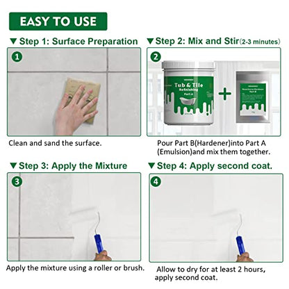 NADAMOO Tub and Tile Refinishing Kit White, Without Tools, 500g/17 oz Emulsion and 10g Hardener - style: 17.5 oz, without tools