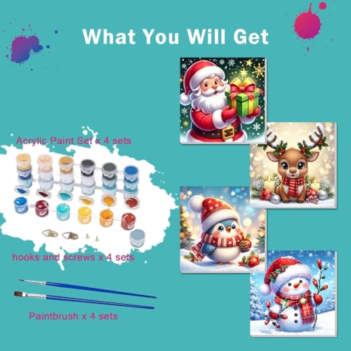 Ekuxom 4 Pack Christmas Paint by Numbers Kit for Adults Beginner with Frame - color: 4 Pack Christmas