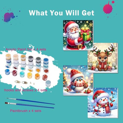 Ekuxom 4 Pack Christmas Paint by Numbers Kit for Adults Beginner with Frame - color: 4 Pack Christmas