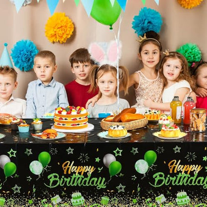 Breling 3 Pack Happy Birthday Tablecloths Decoration, Black Green - color: Black Green