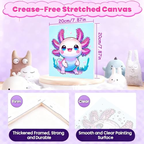 Gemozaic Axolotl Paint by Numbers Kit for Kids with Frame & Easel, 8x8 in - color: BKH2333