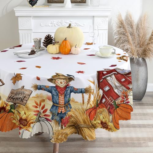 Fall Round Tablecloth 70" Diameter Fade Resistant, Pumpkin - color: Scarecrowe, size: 70" (Round)