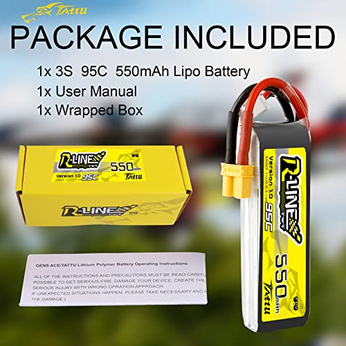 TATTU R-Line 3S Lipo Battery 550mAh 11.1V 95C with XT30 Plug for FPV Racing Quadcopter