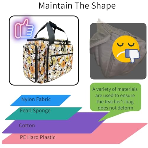 Rolling Teacher Bag with Five 360-Degree Rotating Wheels,Fits for 15.6" Laptop - color: Floral