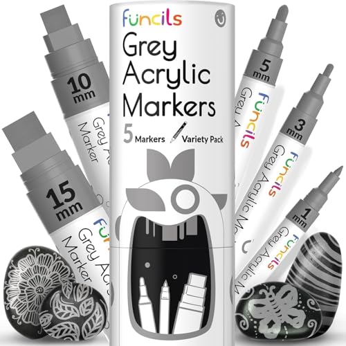 5 Gray Paint Pen - Grey Acrylic Paint Marker for Wood, Fabric - color: Grey