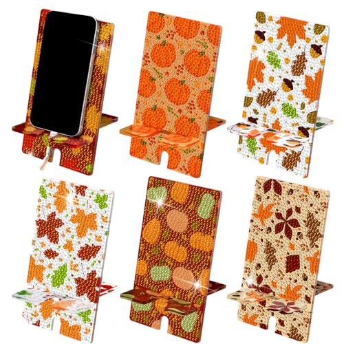 Saillong 6 Pcs Fall Pumpkins Diamond Art Painting Phone Stand Holder - style: Fall
