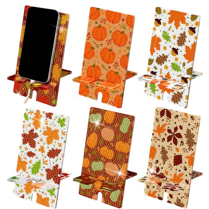 Saillong 6 Pcs Fall Pumpkins Diamond Art Painting Phone Stand Holder - style: Fall