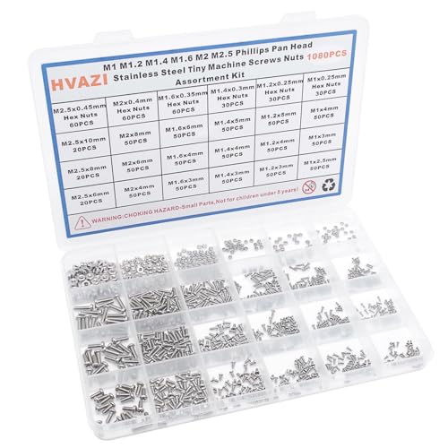 1080PCS M1-M2.5 304 SS Phillips Pan Head Tiny Machine Screws Nuts Kit - size: M1/M1.2/M1.4/M1.6/M2/M2.5