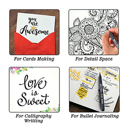 Tebik 16 Pack Calligraphy Pens, Hand Lettering Pens, Brush Markers Black Ink for Beginners Writing, Lettering, Journaling, Art Drawing, Signature, Illustrations and Office School Supplies