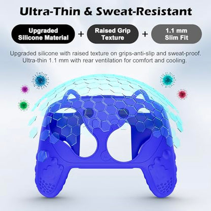 Silicone Controller Case Set Compatible with Nintendo Switch 2 Pro, Gamepad Accessories - Protective Softshell Cover with 6 Thumb Grips, Shock-Resistant & Ergonomic Comfort Grip Design (Deep Blue) - color: Deep Blue