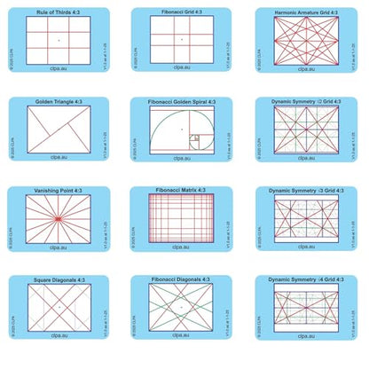 4:3 Directors Viewfinder Set, 12 Layouts, 12 Cards - size: Set - Full 4:3 Only