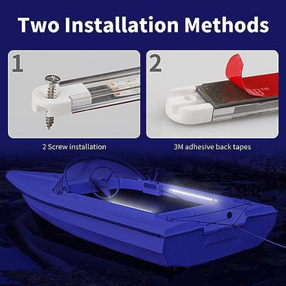 RVZONE Marine LED Boat Strip Lights, White 2‑Pack IP67 Interior Lighting - color: White/11.8 inch/2 Pcs