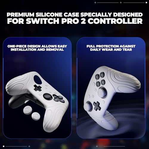 playvital for Nintendo Switch 2 Pro Controller Silicone Cover – Samurai Edition Protective Skin Case for Switch 2 Pro Controller with Back Button Caps & Thumb Grips & Stickers, Shockproof - White - color: White