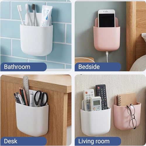 Remote Holder Wall Mount -TV Remote Control Holder Organizer, Multi-Purpose Organizer Box for sitting room, 2-Pack(White + Pink) - color: White and pink