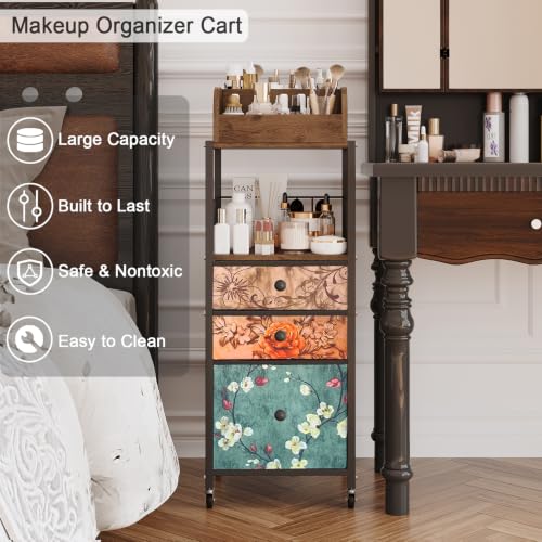 Makeup Organizer Cart with Drawers Make up Organizers for Vanity - color: Flower