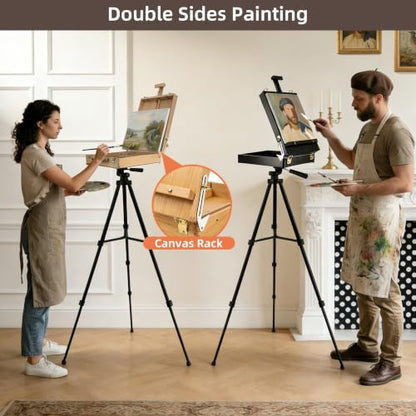 Black French Style Easel Sketch Box with Aluminum Tripod - color: Black