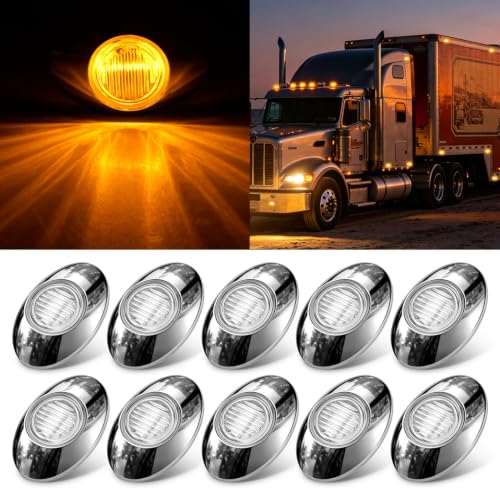 Nilight 3" Oval Trailer Marker Light, Chrome Bezel Clear Lens Amber LED - color: Clear Amber 3" 10pcs