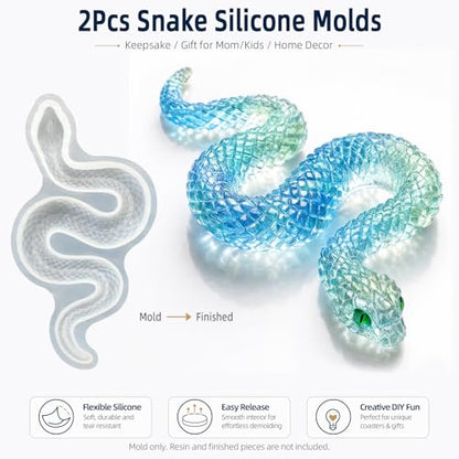 2Pcs Snake Silicone Molds Set, 3D Coiled Snake Epoxy Resin Casting Mold Set - color: 2Pcs Snake Resin Molds