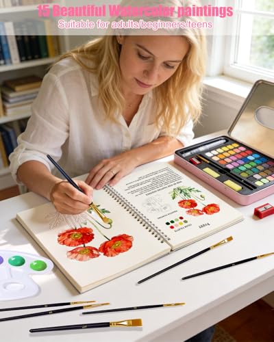 Flower Watercolor Workbook for Adults and Beginners - color: c-flower