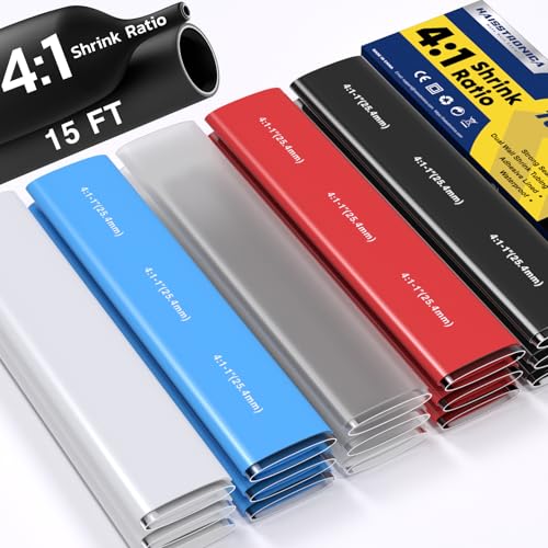 haisstronica 15Ft 4:1 Heat Shrink Tubing Kit 1" 5 Colors - size: 1"