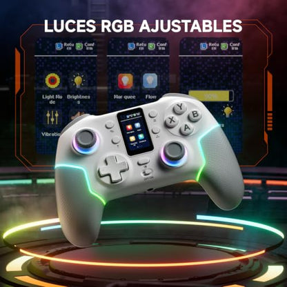 ECHTPower Wireless PC Gaming Controller with TFT Screen, Hall-Effect Joysticks No Drift, 1000Hz Polling, Dual Hall Triggers, Turbo & RGB, Multi-Platform PC Controller for Windows/Switch/Android/iOS - color: White+Grey