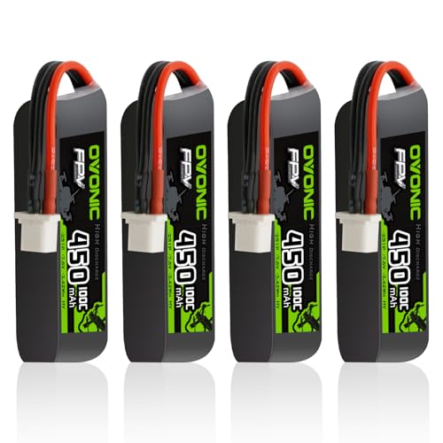 OVONIC 2S 450mAh Lipo Battery 7.4V 100C High Voltage Battery with BT3.0 Plug for RC Car Truck RC Vehicles Boat Drone RC Airplane Quadcopter Helicopter FPV Racing Hobby Models [4pcs]