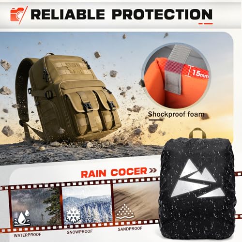 RAINSMORE Camera Backpack, DSLR/SLR/Mirrorless Camera Bag for Photographers - color: Khaki